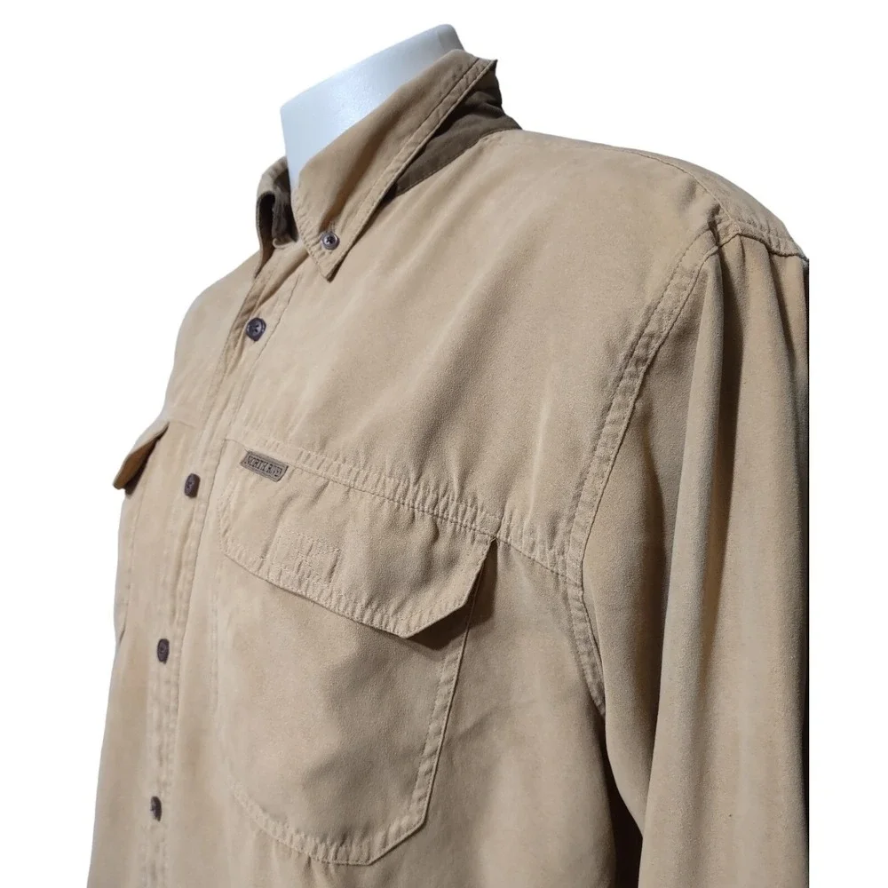 North River Faux Suede Shirt Men's Large Button Up Pockets Collared Long Sleeve.